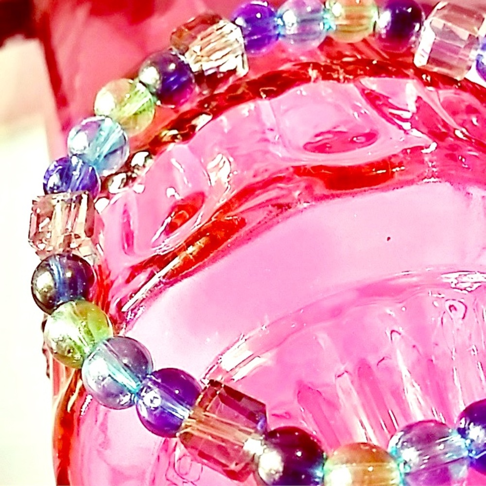 Multi colored gem and round glass Beaded Bracelet